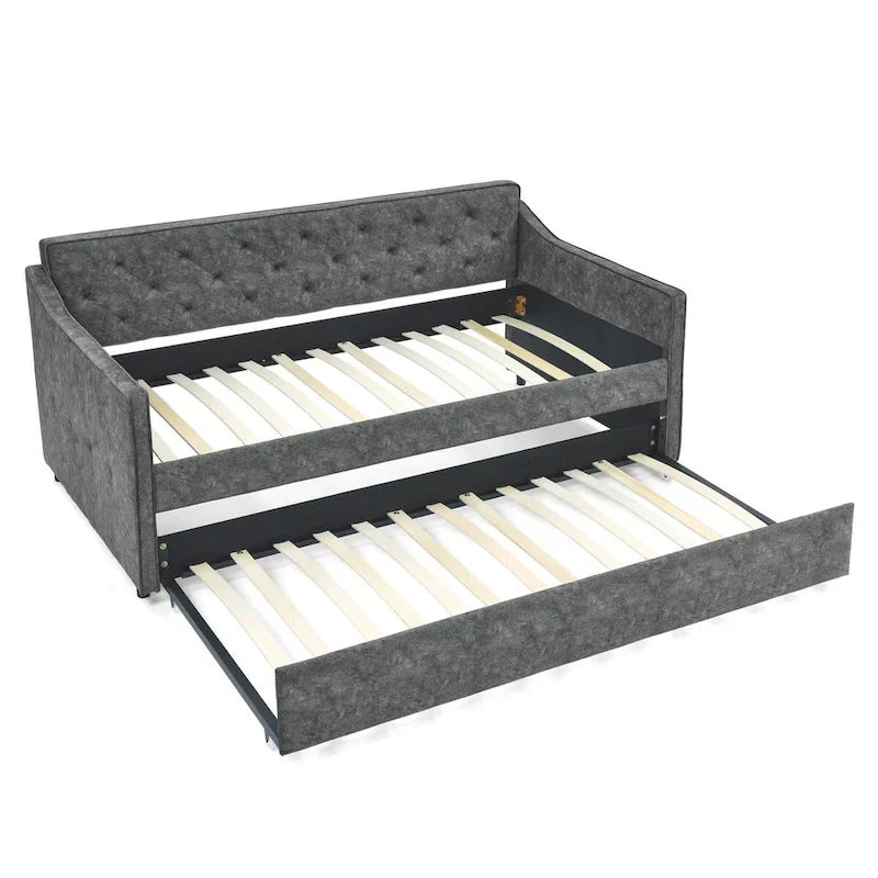 Twin Size Upholstered Tufted Sofa Bed Daybed with Twin Size Trundle