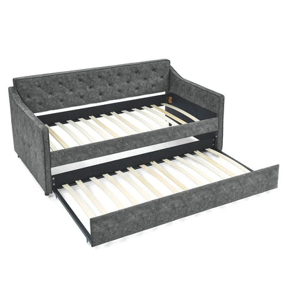 Twin Size Upholstered Tufted Sofa Bed Daybed with Twin Size Trundle