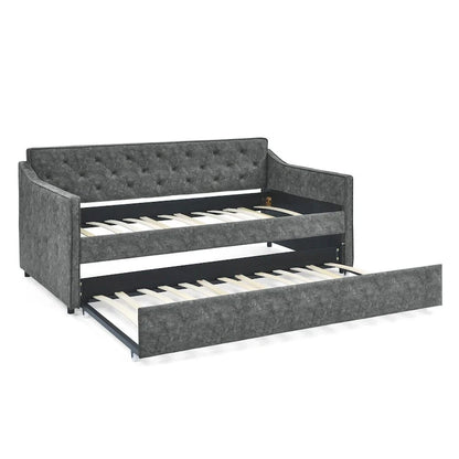 Twin Size Upholstered Tufted Sofa Bed Daybed with Twin Size Trundle