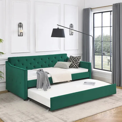 Twin Size Upholstered Tufted Sofa Bed Daybed with Twin Size Trundle
