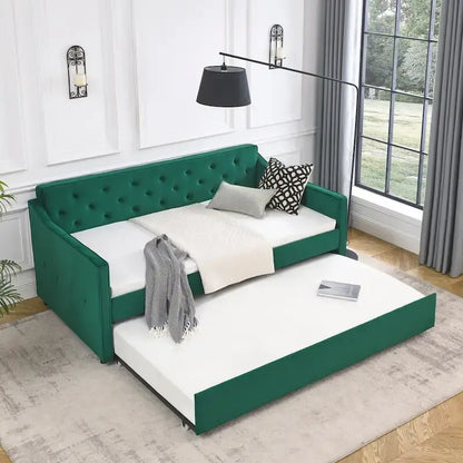 Twin Size Upholstered Tufted Sofa Bed Daybed with Twin Size Trundle