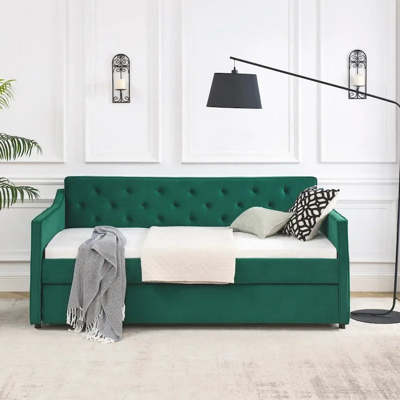 Twin Size Upholstered Tufted Sofa Bed Daybed with Twin Size Trundle