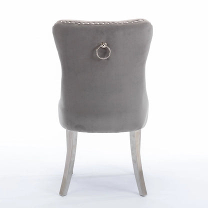 Velvet Upholstered Dining Chair with Nailhead Trim and Stainless Steel Silver Plated Leg Set of 2