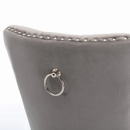Velvet Upholstered Dining Chair with Nailhead Trim and Stainless Steel Silver Plated Leg Set of 2