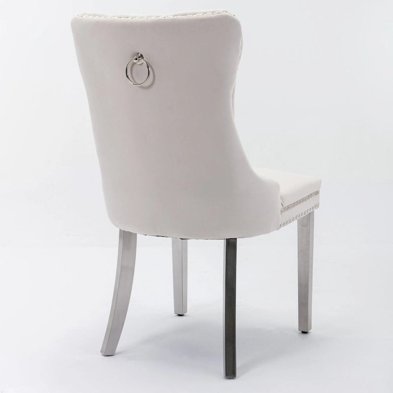 Velvet Upholstered Dining Chair with Nailhead Trim and Stainless Steel Silver Plated Leg Set of 2