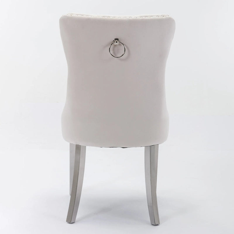 Velvet Upholstered Dining Chair with Nailhead Trim and Stainless Steel Silver Plated Leg Set of 2