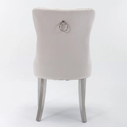 Velvet Upholstered Dining Chair with Nailhead Trim and Stainless Steel Silver Plated Leg Set of 2