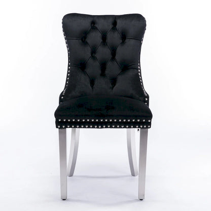 Velvet Upholstered Dining Chair with Nailhead Trim and Stainless Steel Silver Plated Leg Set of 2