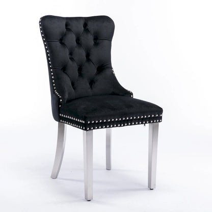 Velvet Upholstered Dining Chair with Nailhead Trim and Stainless Steel Silver Plated Leg Set of 2