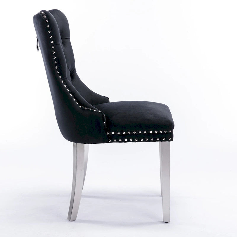 Velvet Upholstered Dining Chair with Nailhead Trim and Stainless Steel Silver Plated Leg Set of 2