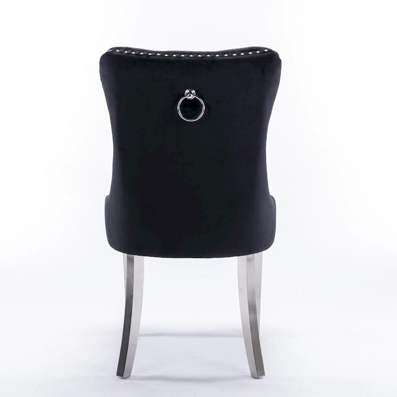 Velvet Upholstered Dining Chair with Nailhead Trim and Stainless Steel Silver Plated Leg Set of 2