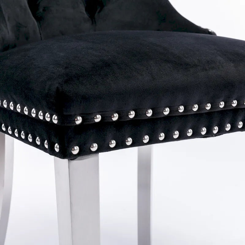 Velvet Upholstered Dining Chair with Nailhead Trim and Stainless Steel Silver Plated Leg Set of 2