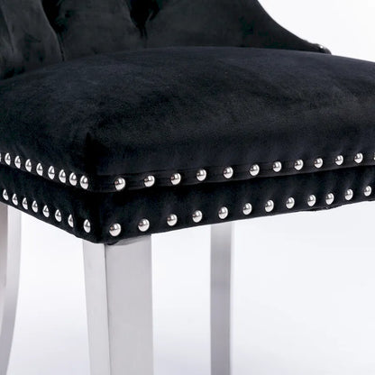 Velvet Upholstered Dining Chair with Nailhead Trim and Stainless Steel Silver Plated Leg Set of 2