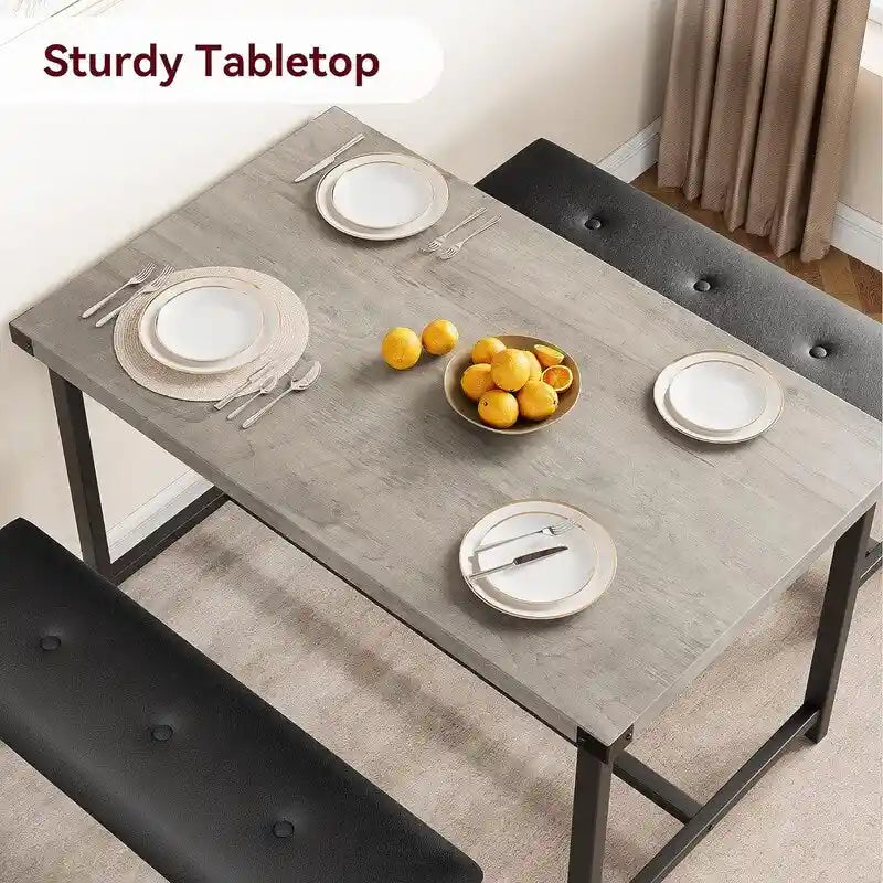 Dining Table Set for 4, Kitchen Table with 2 Upholstered Benches