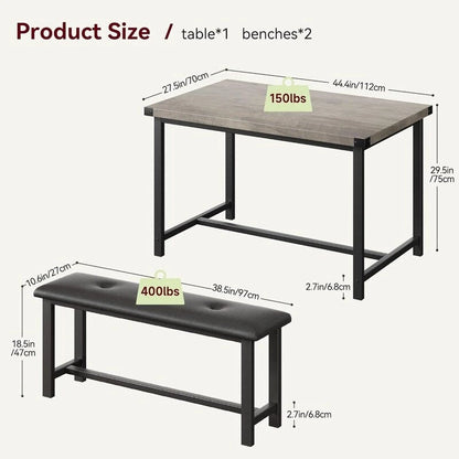 Dining Table Set for 4, Kitchen Table with 2 Upholstered Benches