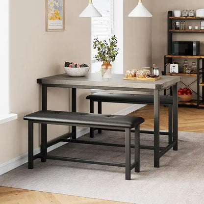 Dining Table Set for 4, Kitchen Table with 2 Upholstered Benches