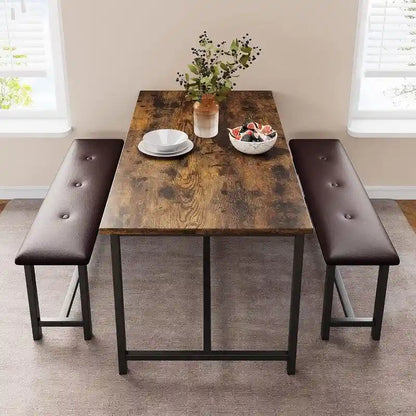 Dining Table Set for 4, Kitchen Table with 2 Upholstered Benches