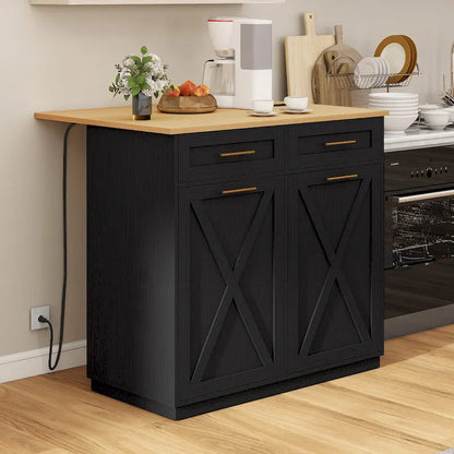 Kitchen Island Drop Leaf with Double Tilt Out Trash Cabinet