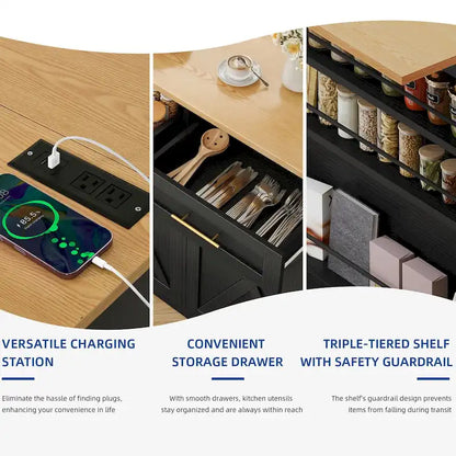 Kitchen Island Drop Leaf with Double Tilt Out Trash Cabinet