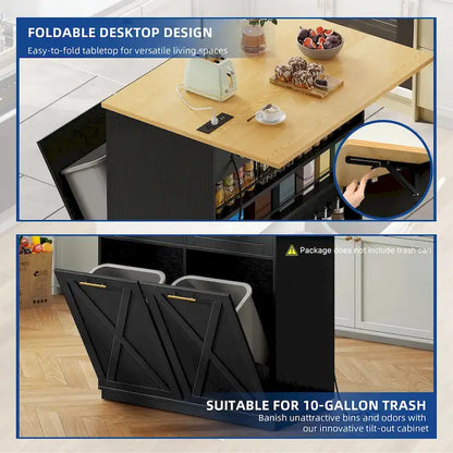 Kitchen Island Drop Leaf with Double Tilt Out Trash Cabinet