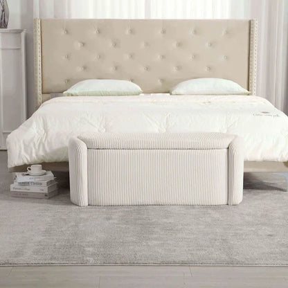 Bedroom End Bench,Upholstered Fabric Storage Ottoman with Safety Hinge, Entryway Padded Footstool,