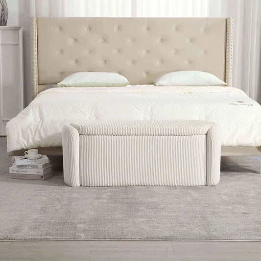 Bedroom End Bench,Upholstered Fabric Storage Ottoman with Safety Hinge, Entryway Padded Footstool,