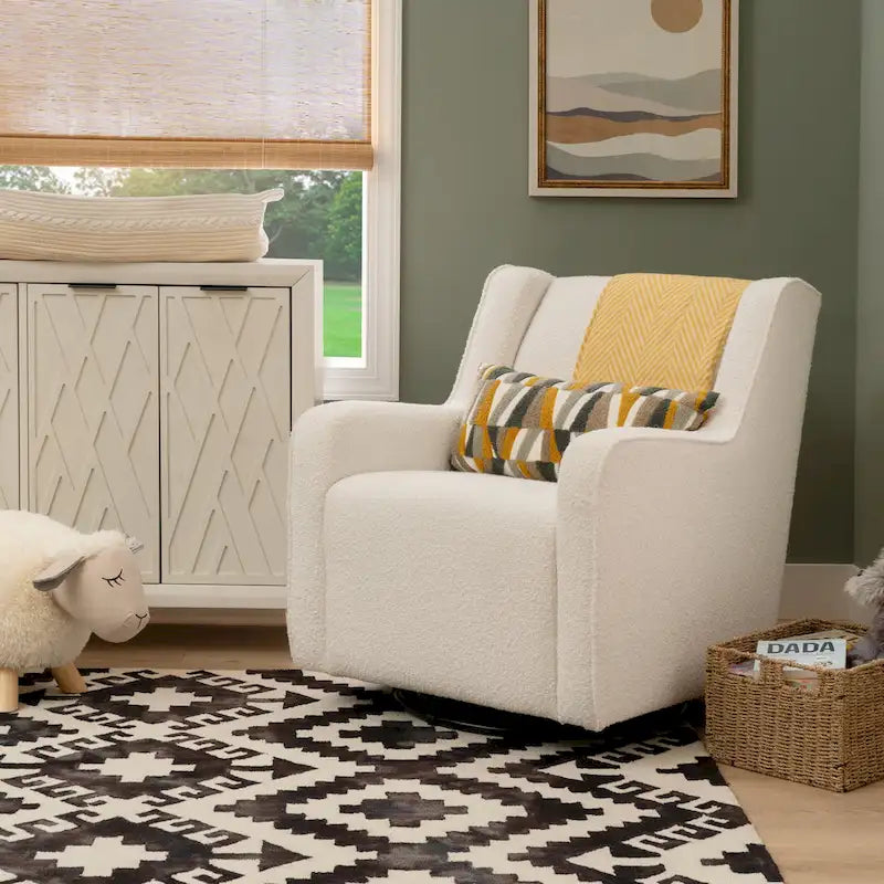 Dolly White Sherpa or Brown Velvet Swivel Rocker Accent Chair